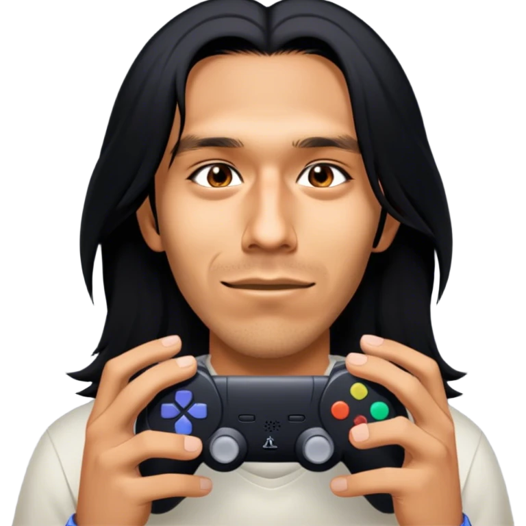 Guy with long hair playing playstation emoji
