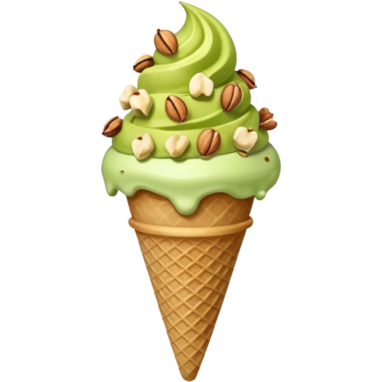 ice cream cone with pistachio scoop and chopped nuts emoji