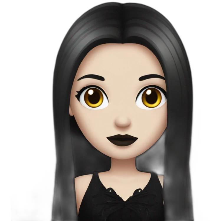 white girl with gothic makeup and long black hair emoji