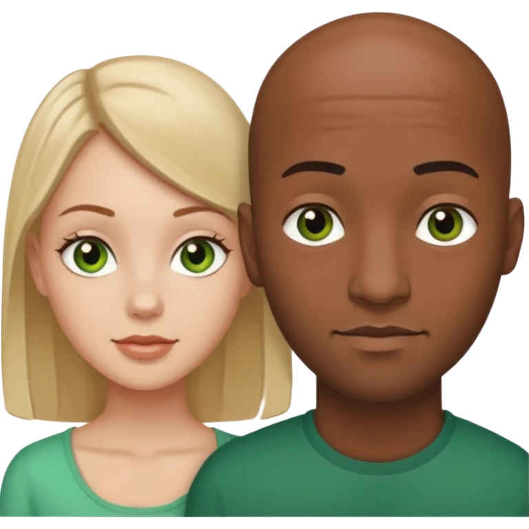 Black bald guy with brown eyes & a white girl brown hair with green eyes  emoji