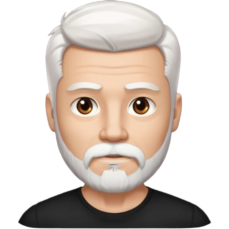 White haired muscled and attractive adult man with a black t-shirt. He has white beard and a long goatee. Dark brown eyes. emoji