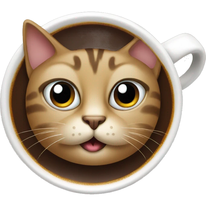 Wide eyed cat with coffee emoji