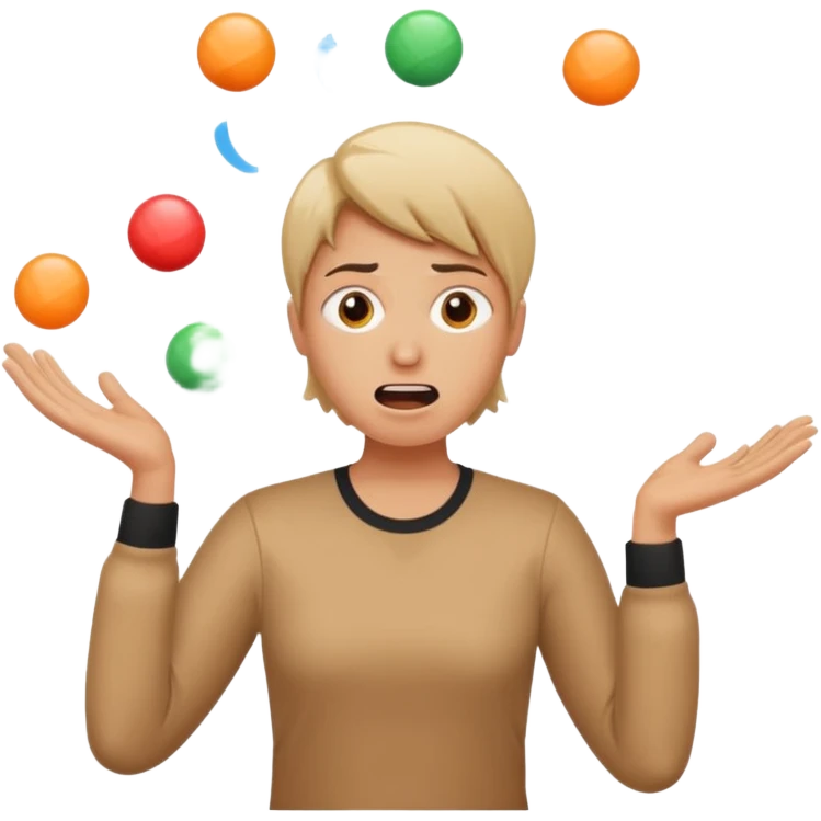an emoji that depicts a product manager juggling work wit panic, can you make it more gender neutral  can you mkae it a combo of these emoji