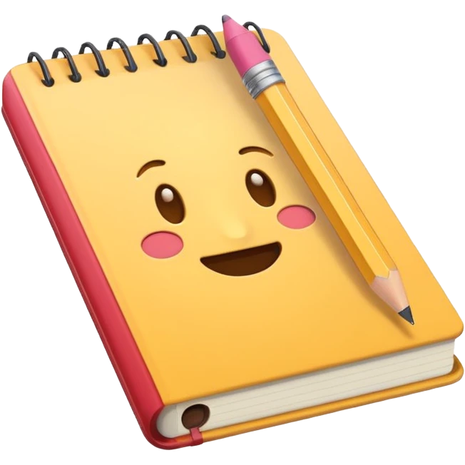 Emoji of a notebook with a pencil, iPhone emoji style. Flat design, smooth gradients, rounded edges, soft shadows, clean look, white background. emoji