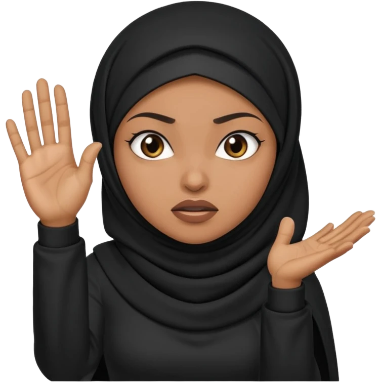 сердитая черная женщина мусульманка по пояс  показывает рукой в право  emoji