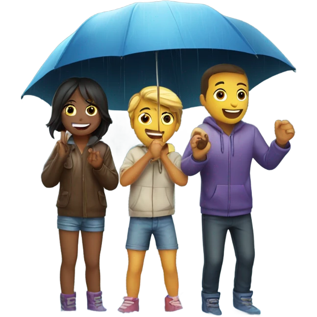 4 friends playing in the rain emoji
