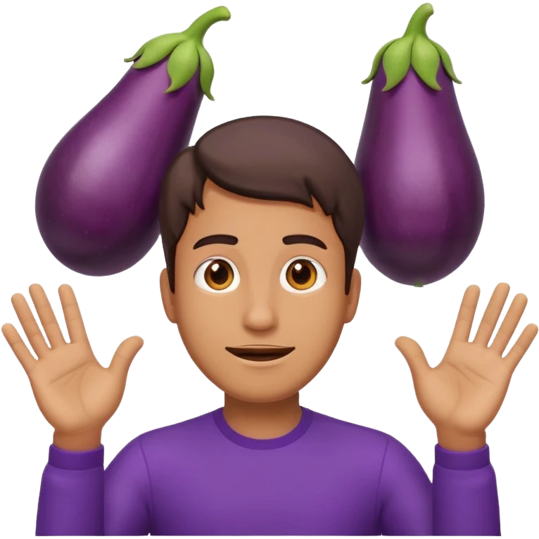 Guy emoji with hands up saying why with his eggplant hanging out emoji