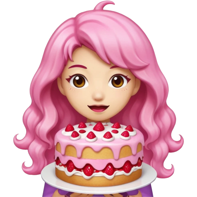 kawaii  woman holding pink runny gooey strawberry jam monster cake   emoji