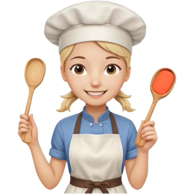 Young female pastry chef - single ponytail, apron, wearing a white hat, holding a rolling pin emoji