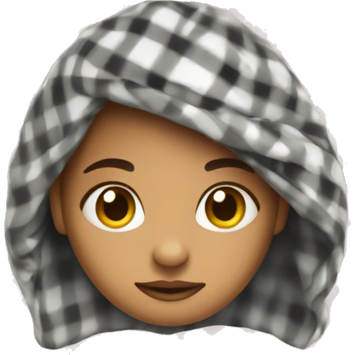 a girl wrapped in a plaid emoji