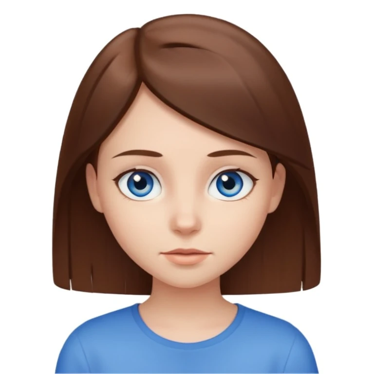 emoji of a girl with straight brown hair and blue eyes neutral expression on a white background emoji