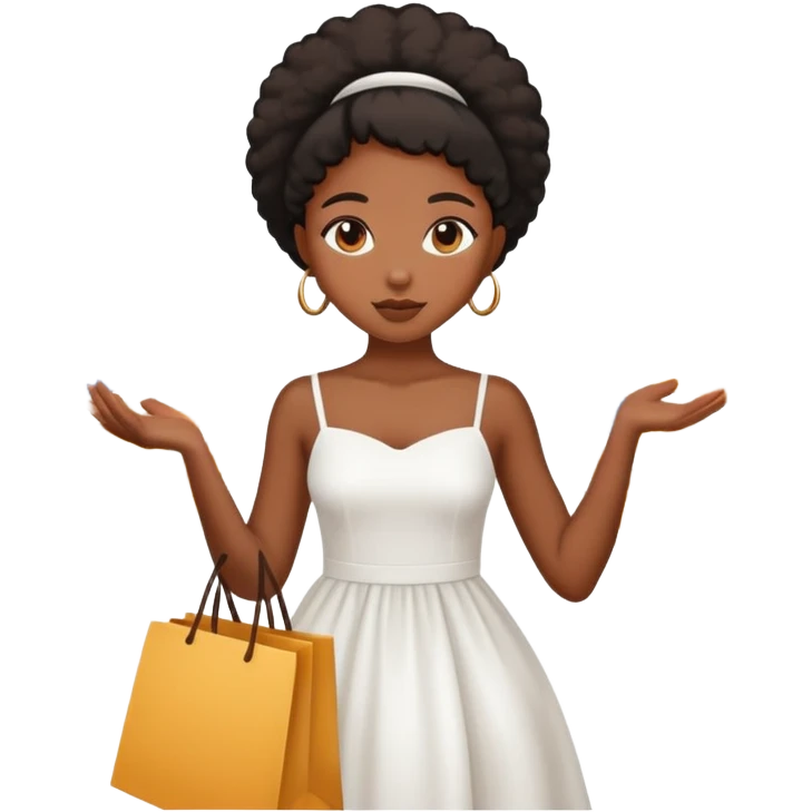 Black girl wearing white dress shopping emoji
