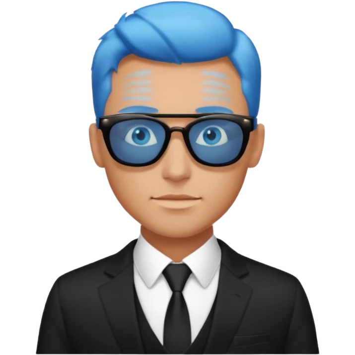 handsome man in sunglasses with blue eyes, wearing a black suit emoji