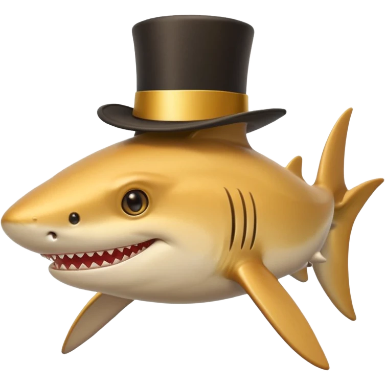 Golden shark with cilinder on his head smiling emoji