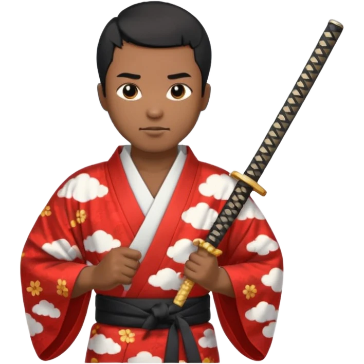 Black short hair man in kimono with cloud print holding katana emoji