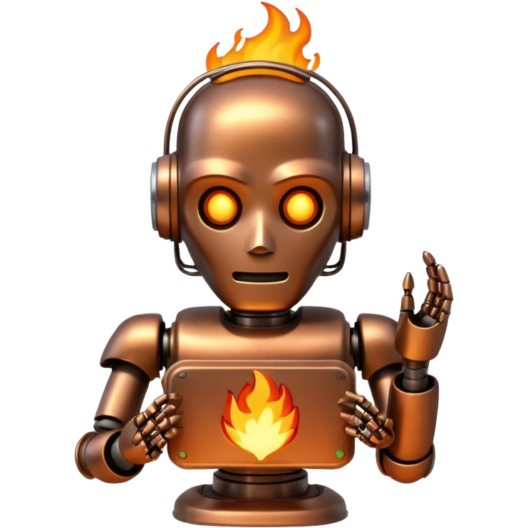 🤖+뒷배경에 🔥+🪫 emoji