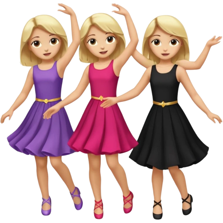 Emoji of 3 Girls dancing one with blonde hair, one tan skin with brown hair and one with black hair emoji