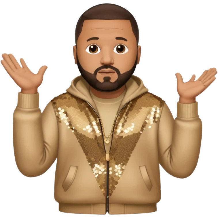 DJ Khaled with dark brown hair, beige sequin outfit emoji