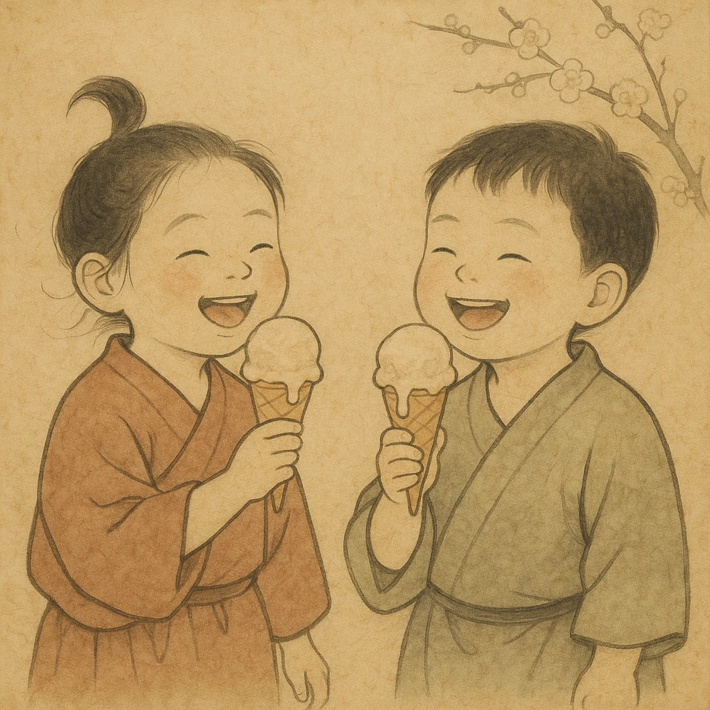 happy children with melting ice cream cones emoji