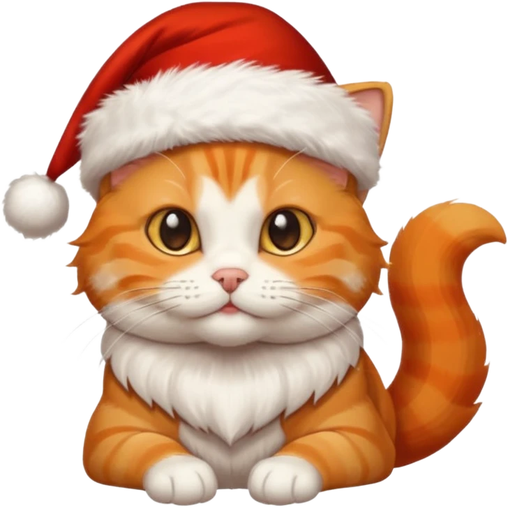 Make me a orange tabby cat with a white chin and a bit of white on the end of his tail with a Santa hat emoji