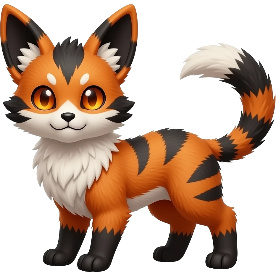 Realistic fuzzy cute Litten-Absol-Luxray-Furret-Fakémon-hybrid-creature, full body emoji