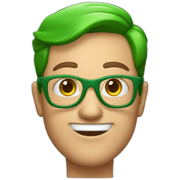 a man, green rubies on his head, waving hello, wearing glasses emoji