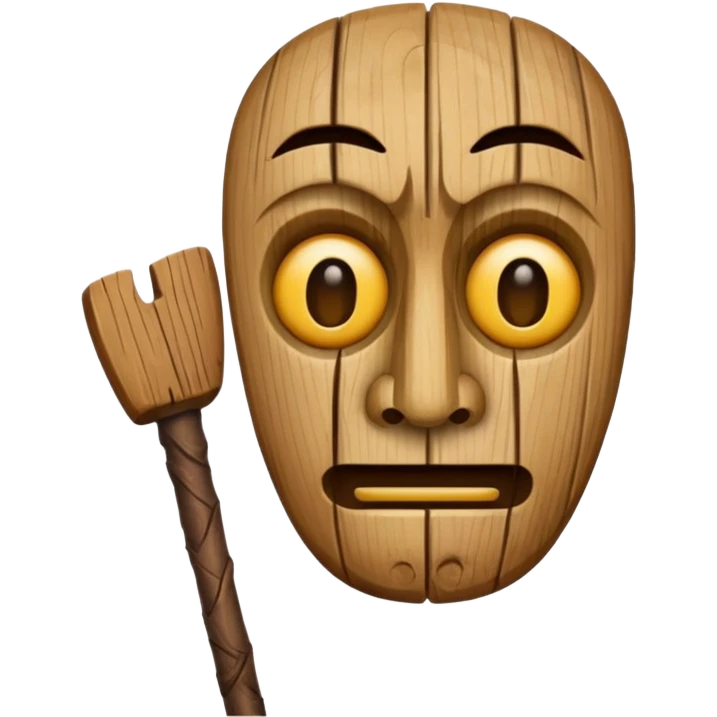 uma madeira com cara esquisita com um bastão  emoji