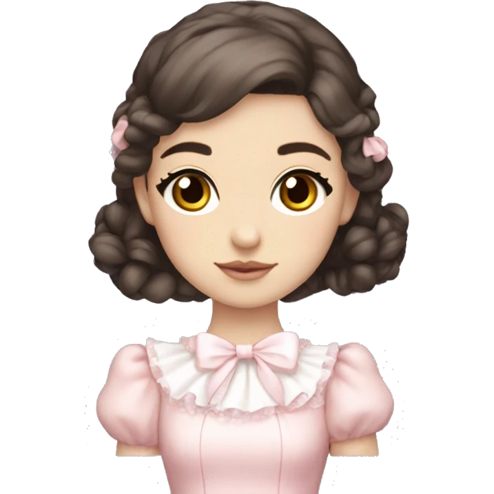 sweet lolita dark brown hair dark eyes white skin light pink dress emoji