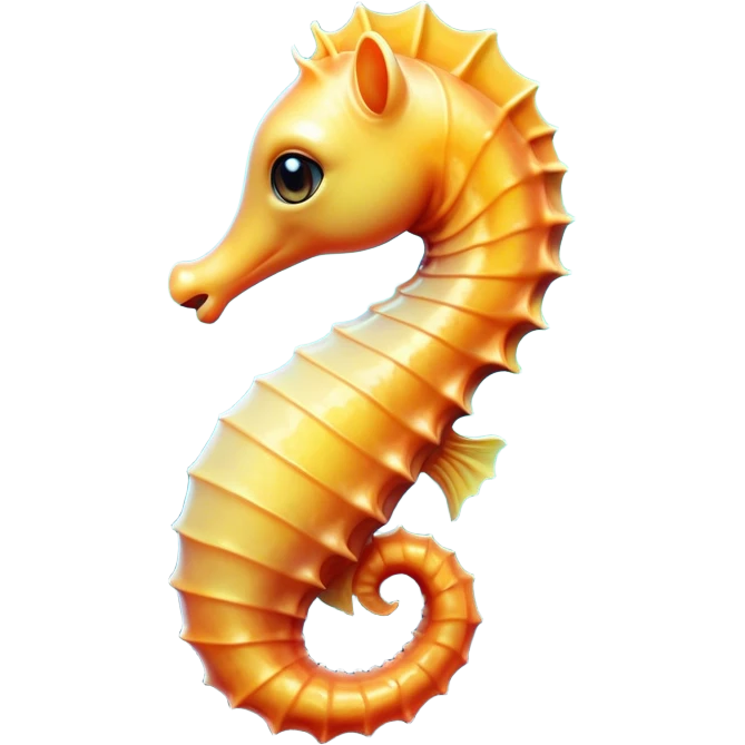 Cinematic Cute Sea Horse Portrait Emoji, Head tilted playfully and inquisitively, featuring a charming, slender form with a delicately curved body and a whimsical, curled tail, accented by round, sparkling eyes full of gentle wonder, Simplified yet irresistibly adorable features, highly detailed, glowing with a warm, inviting aquatic glow, high shine, affectionate and lively, stylized with a touch of enchanting marine charm, soft glowing outline, capturing the essence of a mischievous yet loving sea horse that seems as if it could float out of the screen into your arms! emoji