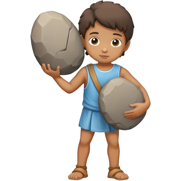 a stone statue of a child carrying a large stone on his shoulders emoji
