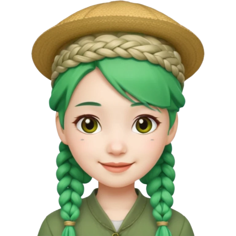 chinese girl green haired with braids an hat emoji