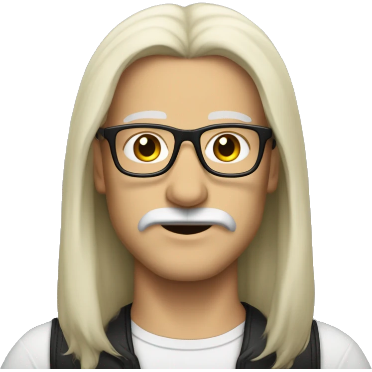 a white-skinned man with long black straight hair, a black mustache and glasses emoji