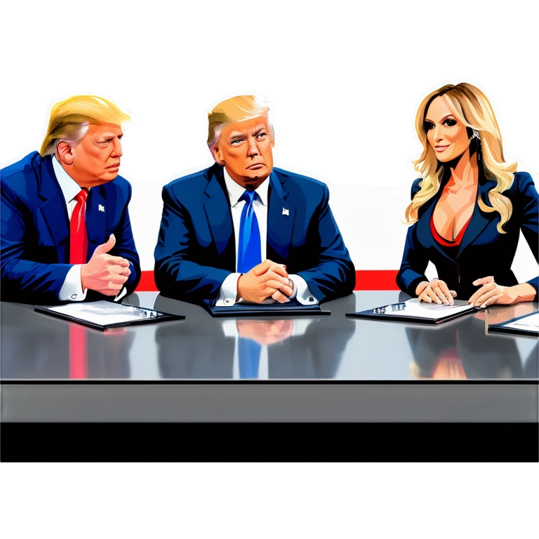 Musk, Bezos, Stormy Daniels, and Trump in a meeting emoji