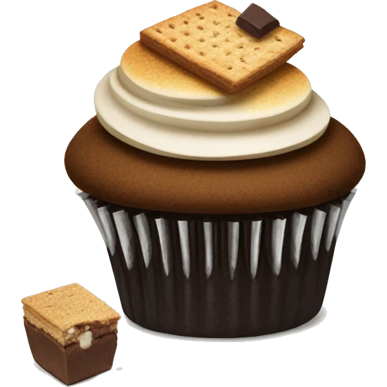 S’mores cupcake with chocolate and graham cracker emoji
