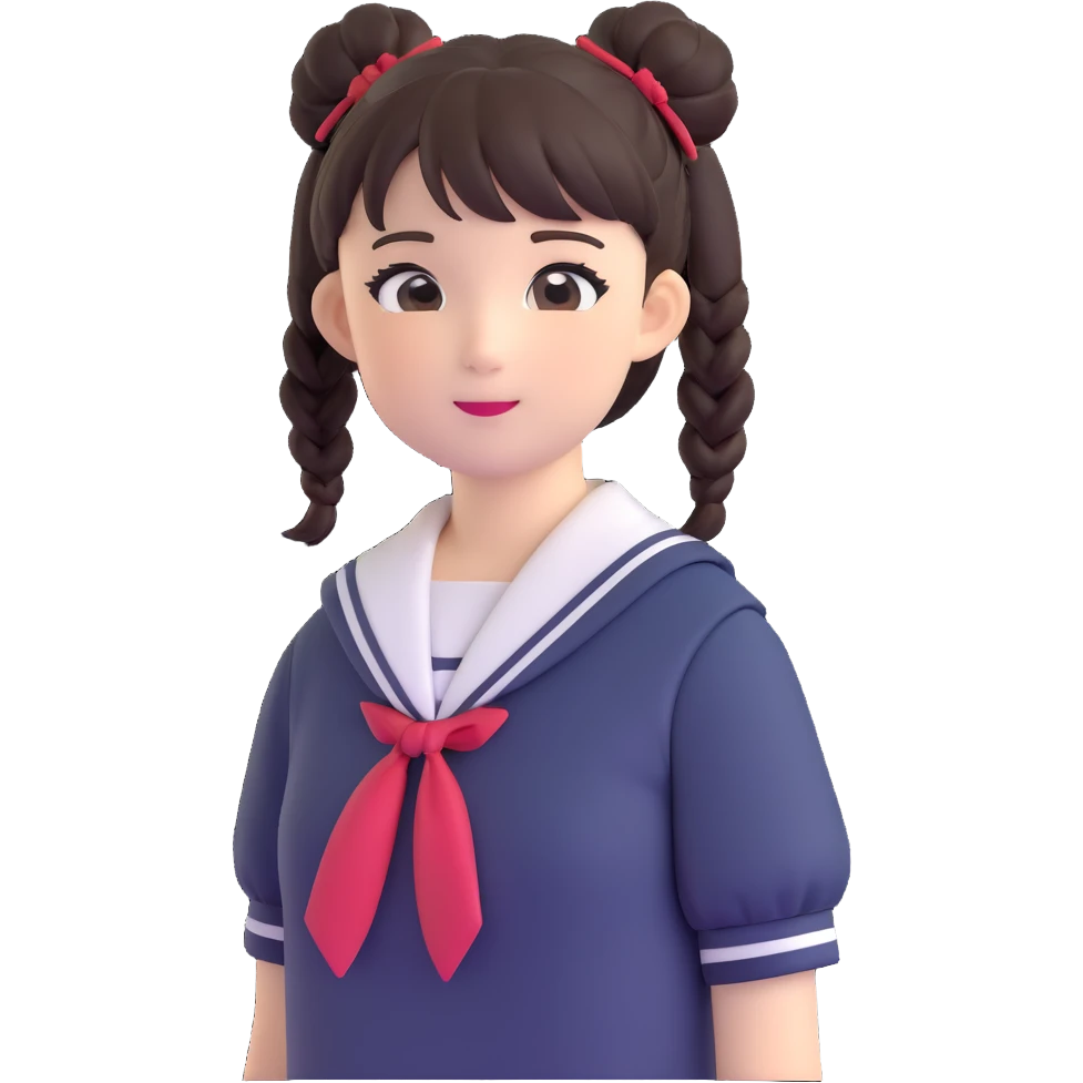 Extremely cute Japanese schoolgirl with high bun hairstyle wearing traditional sailor school uniform emoji