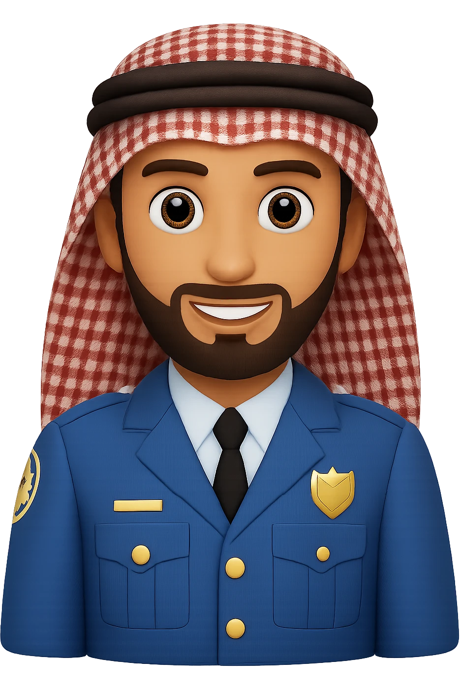 Add a traditional Arab headscarf (keffiyeh) to the man in the emoji style. Keep the style consistent with emoji style and no background (transparent). emoji