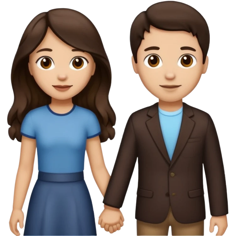 Longer wavy hair for one and straight for the other both dark brown hair. Light skin tone holding hands emoji