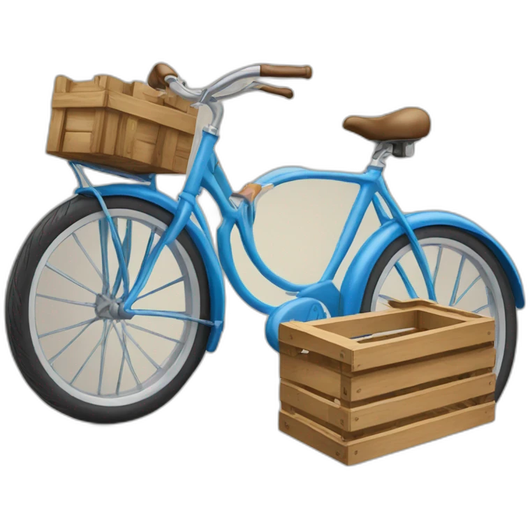 blue bike with wooden crate on rear rack emoji