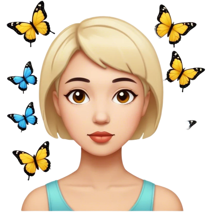 Mujer de pelo corto con mariposas emoji