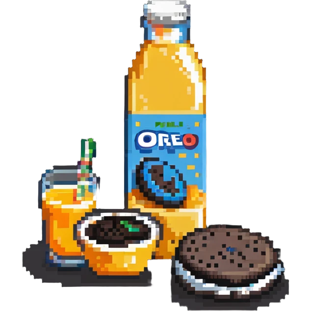orange juice bottle with Oreo cookies emoji