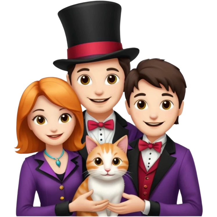 magician couple and their pet cat emoji