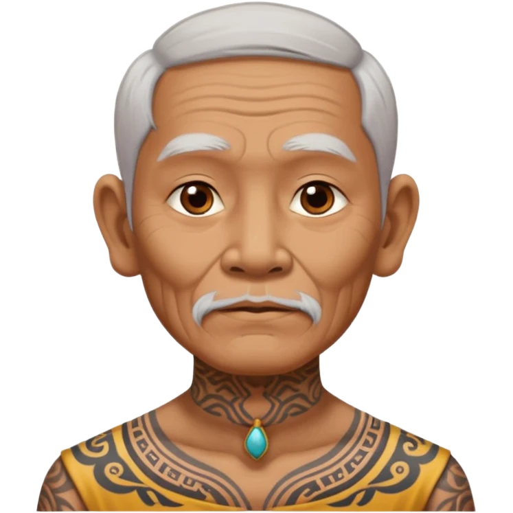 ancient thailand old man with tatooed on neck and face emoji