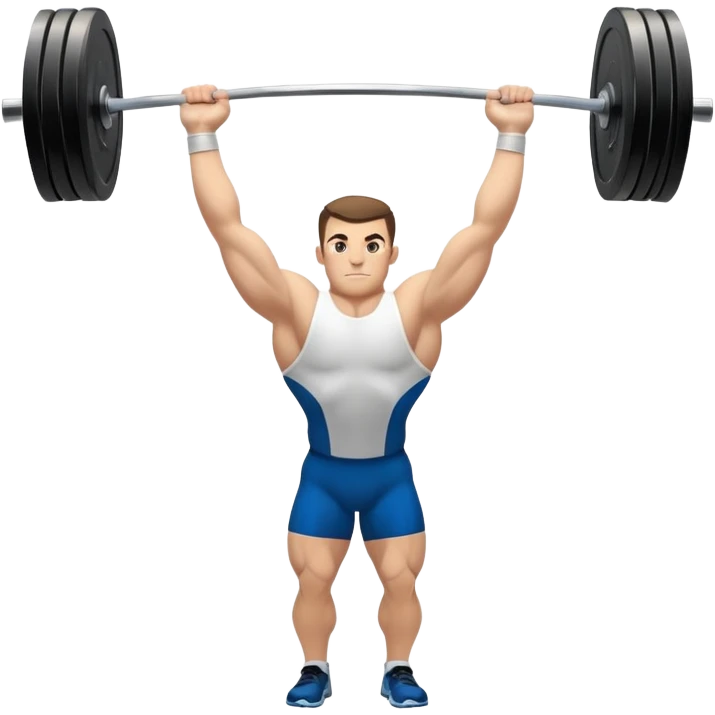 Emblem representing weightlifting with a strong athlete in a classic lifting stance, holding a barbell overhead. Dynamic, powerful pose with a focus on strength. Clean lines, bold silhouette, and transparent background, symbolizing the intensity and discipline of the sport emoji