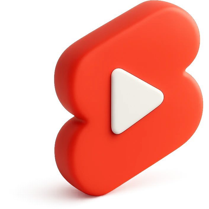 Minimalist logo inspired by YouTube Shorts. Red and white color scheme, white background. No text, only abstract and smooth geometric shapes resembling a 'play' or 'shorts' symbol. Clean, modern, and tech-oriented style emoji