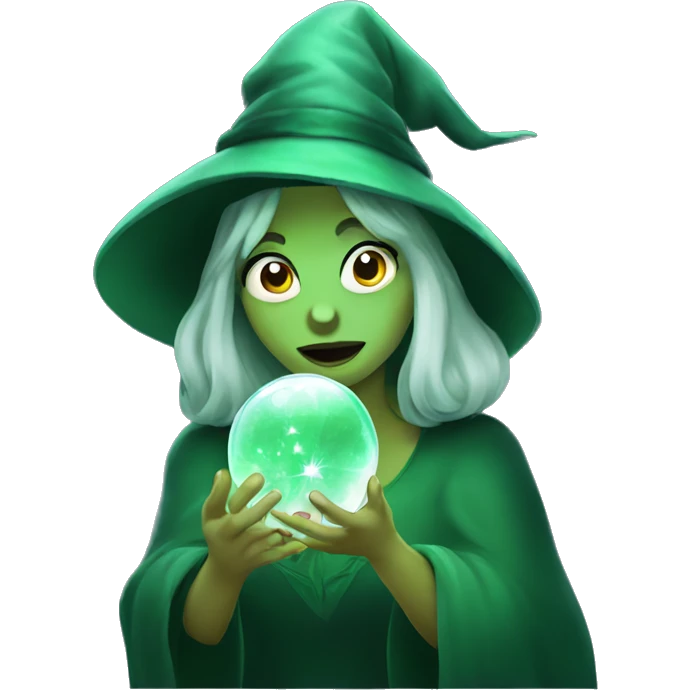 Green witch looking into a crystal ball emoji