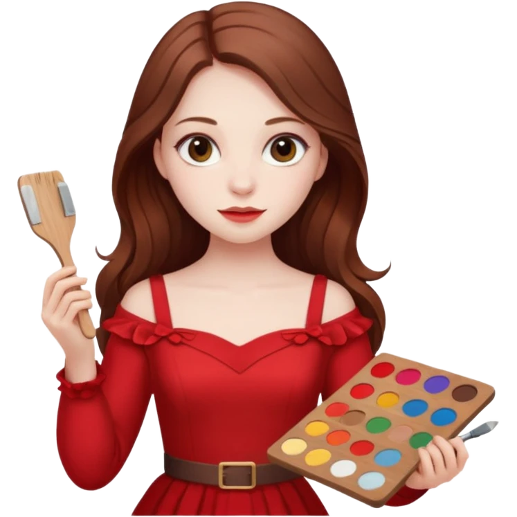 Una chica con una paleta y un vestido rojo y pelo largo emoji