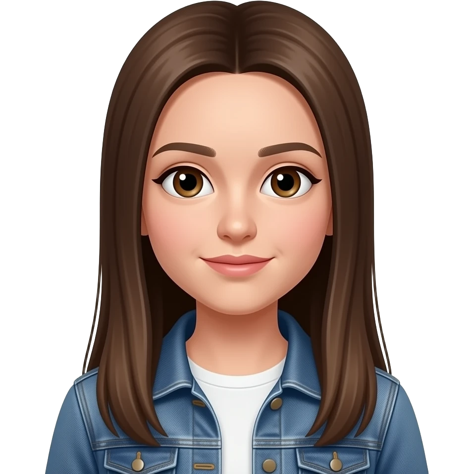 realistic beautiful white pale skin long straight brown girl brown eyes long face wearing jeans overall HD emoji