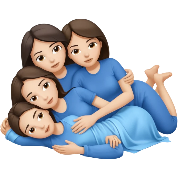 two white brunette women lying down full body on top of each other wrapped around each other one wearing a blue shirt they should be melting into each other emoji