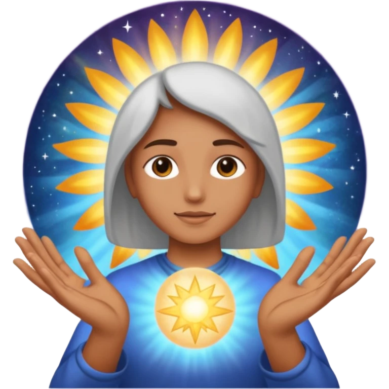 radiating a cosmic healing light through two hands  emoji