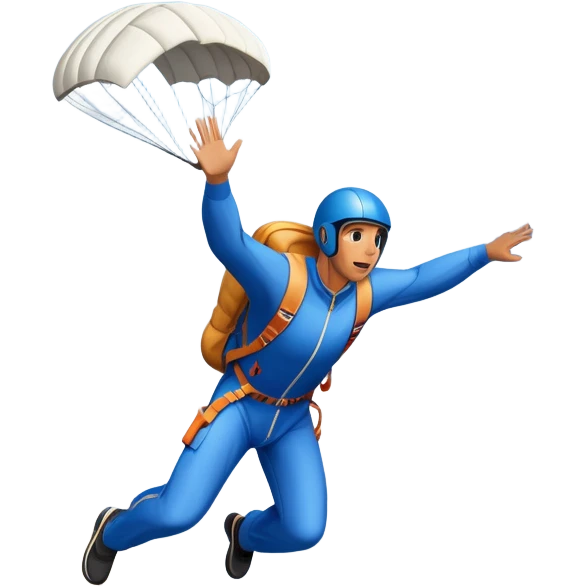 A base jumper soaring through the sky, with a parachute deployed, gliding over a dramatic cliffside or tall building. The background showcases a vast landscape below, with clouds and open skies, emphasizing the adrenaline and freedom of the sport emoji